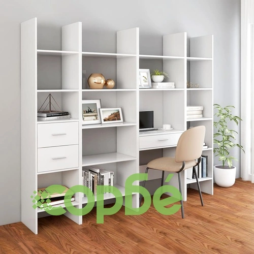 Комплект библиотеки от 4 части, бял, инженерно дърво ➤ топ цена ➤ sorbe.bg