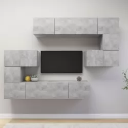 Комплект ТВ шкафове от 8 части, бетонно сив, инженерно дърво