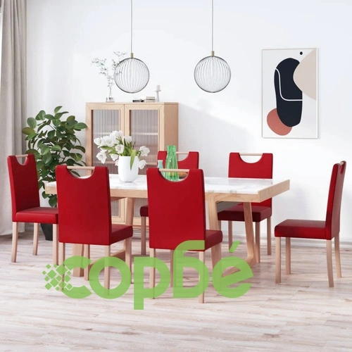 Трапезни столове, 6 бр, виненочервени, изкуствена кожа ➤ топ цена ➤ sorbe.bg