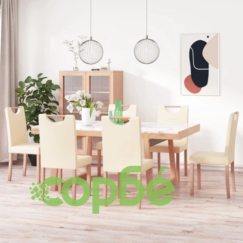 Трапезни столове, 6 бр, кремави, изкуствена кожа ➤ топ цена ➤ sorbe.bg