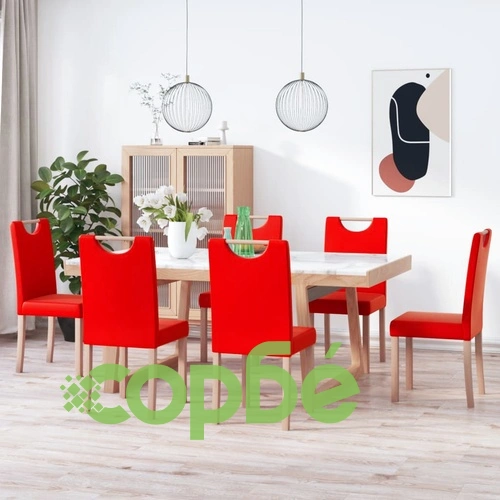 Трапезни столове, 6 бр, червени, изкуствена кожа ➤ топ цена ➤ sorbe.bg