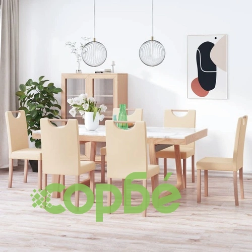 Трапезни столове, 6 бр, кремави, плат ➤ топ цена ➤ sorbe.bg