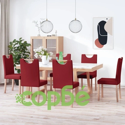 Трапезни столове, 6 бр, виненочервени, плат ➤ топ цена ➤ sorbe.bg