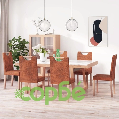 Трапезни столове, 6 бр, кафяви, изкуствен велур ➤ топ цена ➤ sorbe.bg