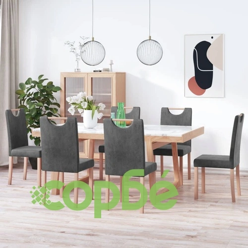 Трапезни столове, 6 бр, сиви, изкуствен велур ➤ топ цена ➤ sorbe.bg