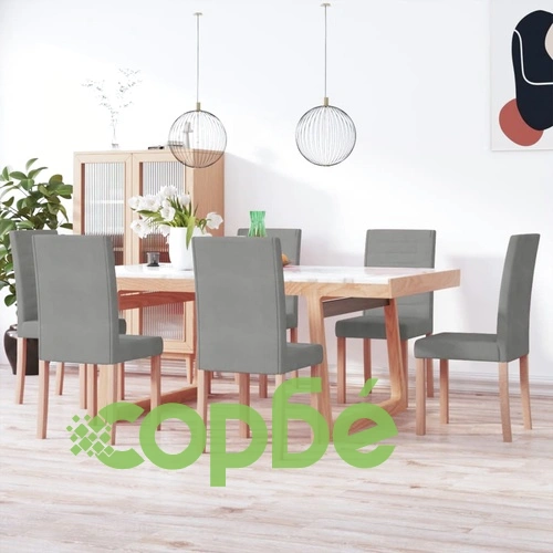 Трапезни столове, 6 бр, светлосиви, текстил ➤ топ цена ➤ sorbe.bg