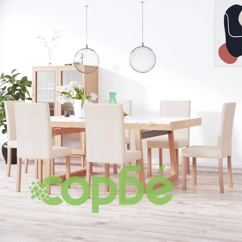 Трапезни столове, 6 бр, кремави, текстил ➤ топ цена ➤ sorbe.bg