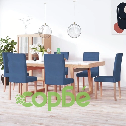Трапезни столове, 6 бр, сини, текстил ➤ топ цена ➤ sorbe.bg