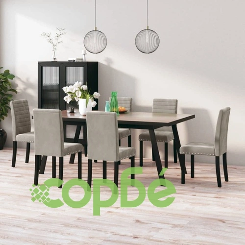 Трапезни столове, 6 бр, светлосиви, кадифе ➤ топ цена ➤ sorbe.bg