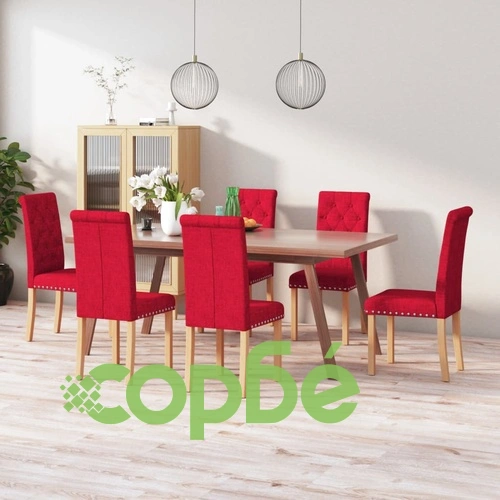 Трапезни столове, 6 бр, виненочервени, плат ➤ топ цена ➤ sorbe.bg