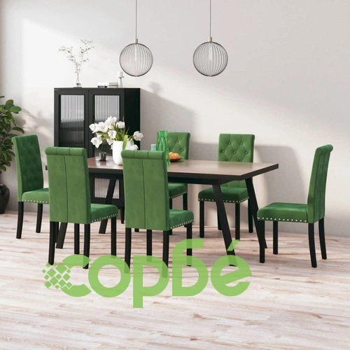 Трапезни столове, 6 бр, тъмнозелени, кадифе ➤ топ цена ➤ sorbe.bg