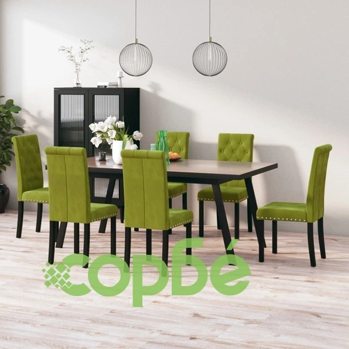 Трапезни столове, 6 бр, светлозелени, кадифе ➤ топ цена ➤ sorbe.bg