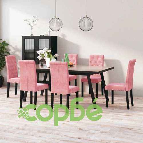 Трапезни столове, 6 бр, розови, кадифе ➤ топ цена ➤ sorbe.bg
