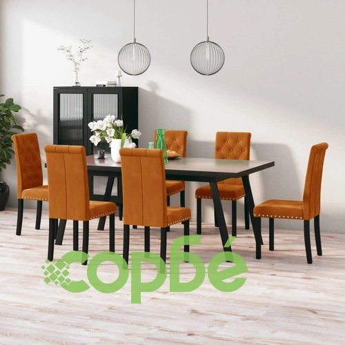 Трапезни столове, 6 бр, кафяви, кадифе ➤ топ цена ➤ sorbe.bg