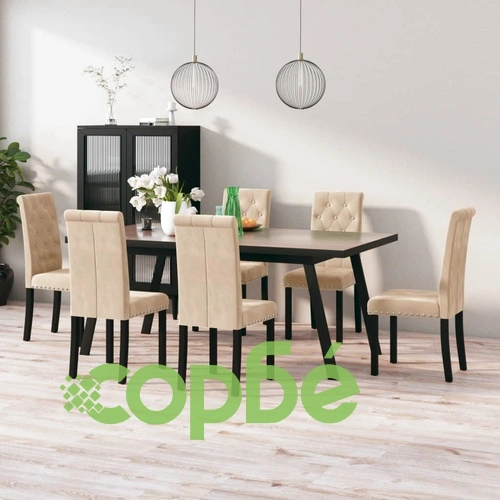 Трапезни столове, 6 бр, кремави, кадифе ➤ топ цена ➤ sorbe.bg