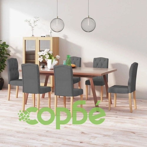 Трапезни столове, 6 бр, тъмносиви, текстил ➤ топ цена ➤ sorbe.bg