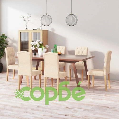 Трапезни столове, 6 бр, кремави, плат ➤ топ цена ➤ sorbe.bg