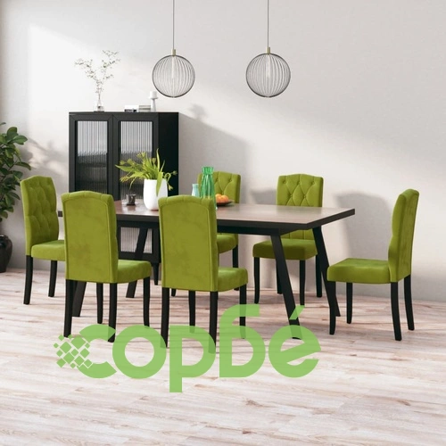 Трапезни столове, 6 бр, светлозелени, кадифе ➤ топ цена ➤ sorbe.bg