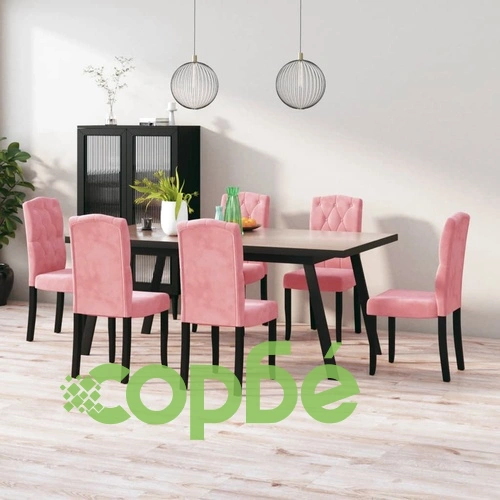 Трапезни столове, 6 бр, розови, кадифе ➤ топ цена ➤ sorbe.bg