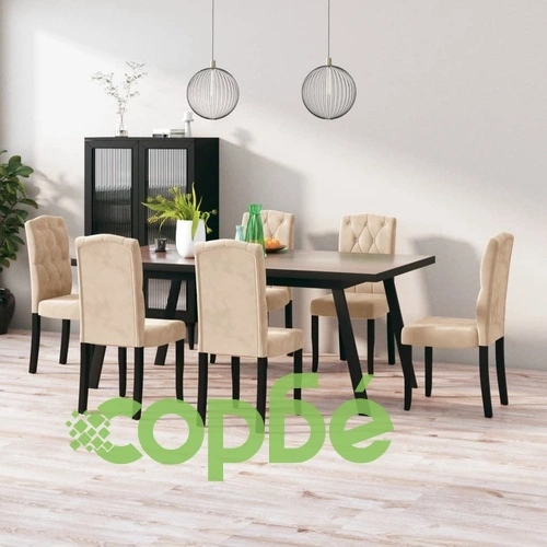 Трапезни столове, 6 бр, кремави, кадифе ➤ топ цена ➤ sorbe.bg