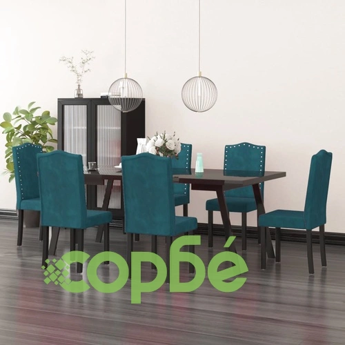 Трапезни столове, 6 бр, сини, кадифе ➤ топ цена ➤ sorbe.bg