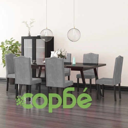 Трапезни столове, 6 бр, светлосиви, кадифе ➤ топ цена ➤ sorbe.bg