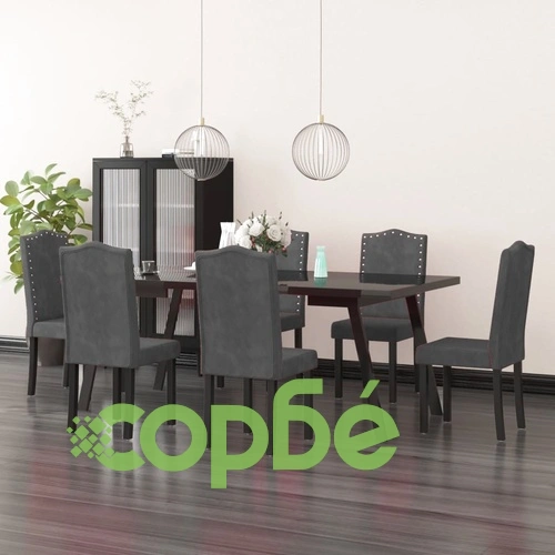 Трапезни столове, 6 бр, тъмносиви, кадифе ➤ топ цена ➤ sorbe.bg