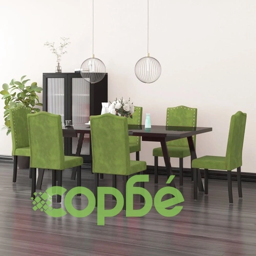 Трапезни столове, 6 бр, светлозелени, кадифе ➤ топ цена ➤ sorbe.bg