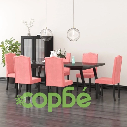 Трапезни столове, 6 бр, розови, кадифе ➤ топ цена ➤ sorbe.bg