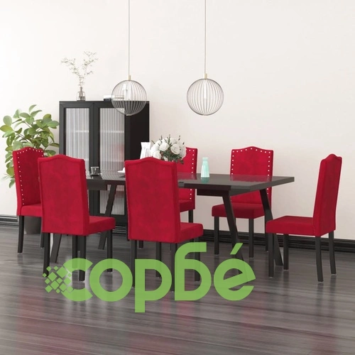 Трапезни столове, 6 бр, виненочервени, кадифе ➤ топ цена ➤ sorbe.bg