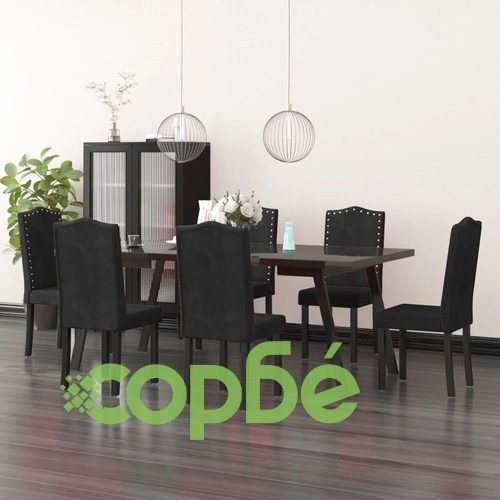 Трапезни столове, 6 бр, черни, кадифе ➤ топ цена ➤ sorbe.bg