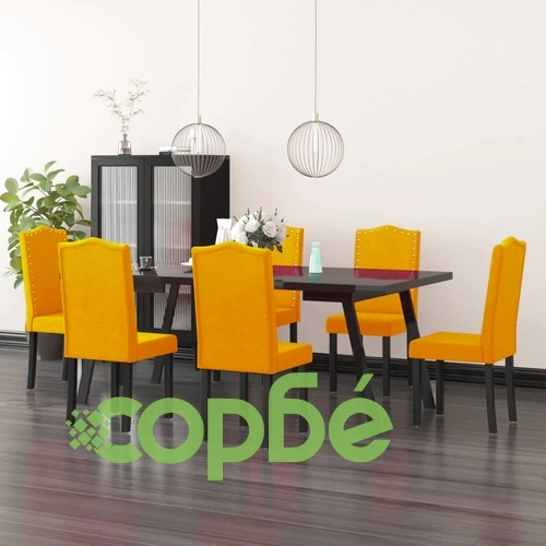 Трапезни столове, 6 бр, жълти, кадифе ➤ топ цена ➤ sorbe.bg