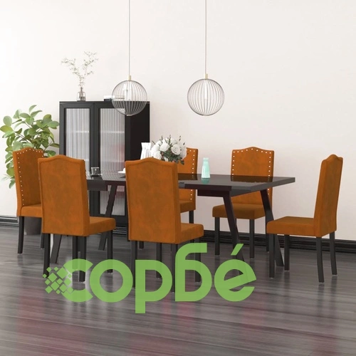 Трапезни столове, 6 бр, кафяви, кадифе ➤ топ цена ➤ sorbe.bg