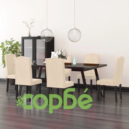 Трапезни столове, 6 бр, кремави, кадифе ➤ топ цена ➤ sorbe.bg