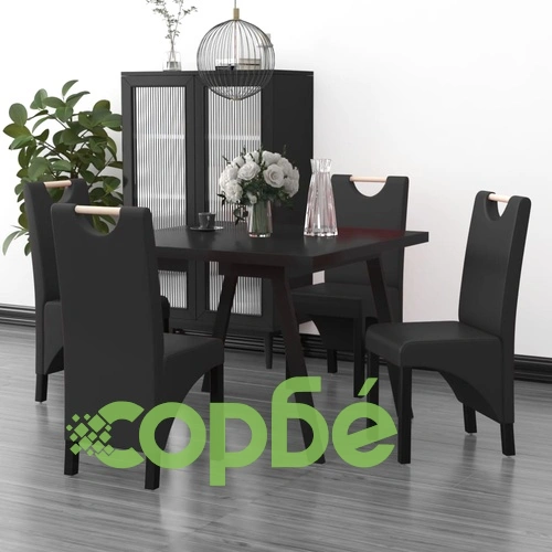 Трапезни столове, 4 бр, черни, изкуствена кожа ➤ топ цена ➤ sorbe.bg
