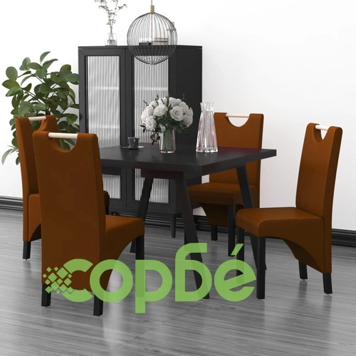 Трапезни столове, 4 бр, кафяви, изкуствена кожа ➤ топ цена ➤ sorbe.bg