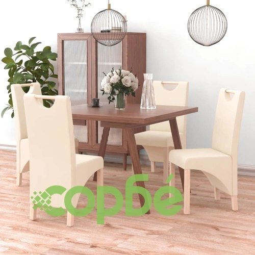 Трапезни столове, 4 бр, кремави, изкуствена кожа ➤ топ цена ➤ sorbe.bg