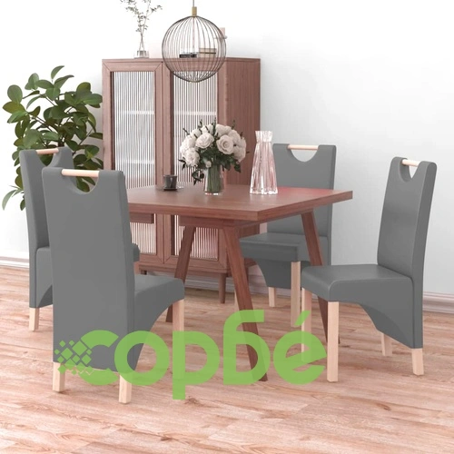 Трапезни столове, 4 бр, сиви, изкуствена кожа ➤ топ цена ➤ sorbe.bg