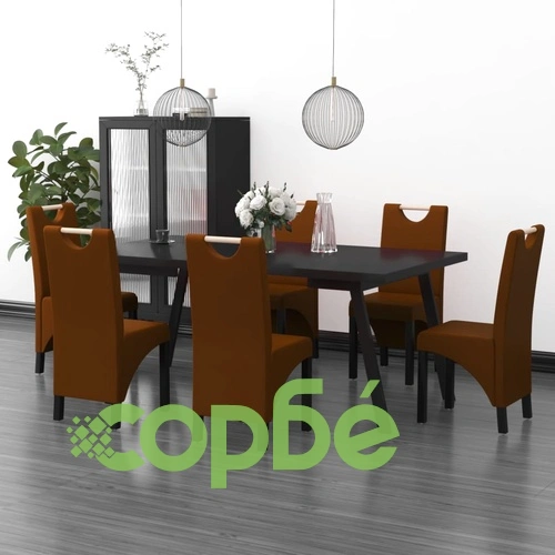 Трапезни столове, 6 бр, кафяви, изкуствена кожа ➤ топ цена ➤ sorbe.bg