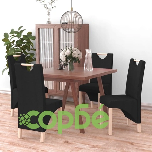 Трапезни столове, 4 бр, черни, текстил ➤ топ цена ➤ sorbe.bg