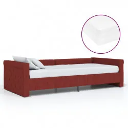 Дневно легло с матрак, USB, виненочервено, текстил, 90х200 см