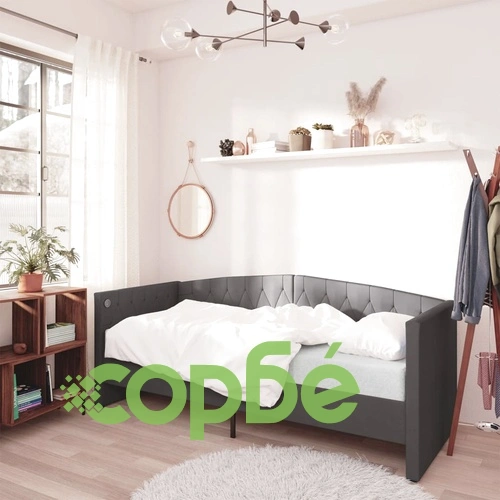 Дневно легло с матрак, USB, тъмносиво, кадифе, 90х200 см ➤ топ цена ➤ sorbe.bg
