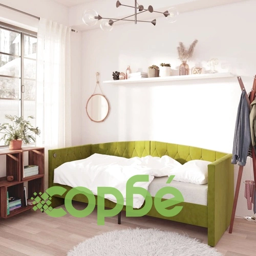 Дневно легло с матрак, USB, светлозелено, кадифе, 90х200 см ➤ топ цена ➤ sorbe.bg