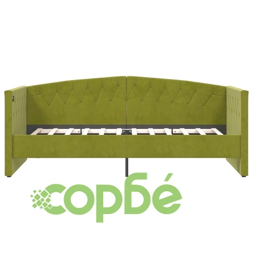 Дневно легло с матрак, USB, светлозелено, кадифе, 90х200 см ➤ топ цена ➤ sorbe.bg
