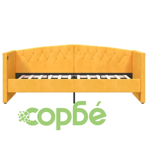 Дневно легло с матрак, USB, жълто кадифе, 90х200 см ➤ топ цена ➤ sorbe.bg