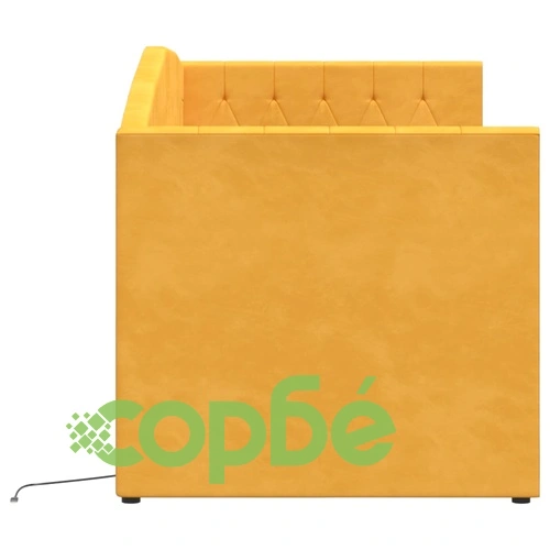 Дневно легло с матрак, USB, жълто кадифе, 90х200 см ➤ топ цена ➤ sorbe.bg