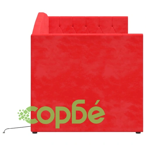 Дневно легло с матрак, USB, виненочервено кадифе, 90х200 см ➤ топ цена ➤ sorbe.bg