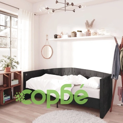 Дневно легло с матрак, USB, черно кадифе, 90х200 см ➤ топ цена ➤ sorbe.bg