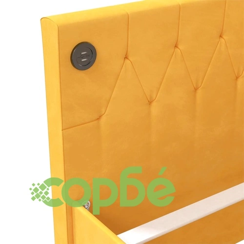 Дневно легло с матрак, USB, жълто кадифе, 90х200 см ➤ топ цена ➤ sorbe.bg