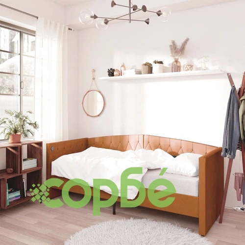 Дневно легло с матрак, USB, кафяво кадифе, 90х200 см ➤ топ цена ➤ sorbe.bg